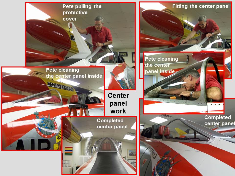 Composite picture of the work done to complete the windscreen cener panel. 
            Click on the picture to enlarge it.